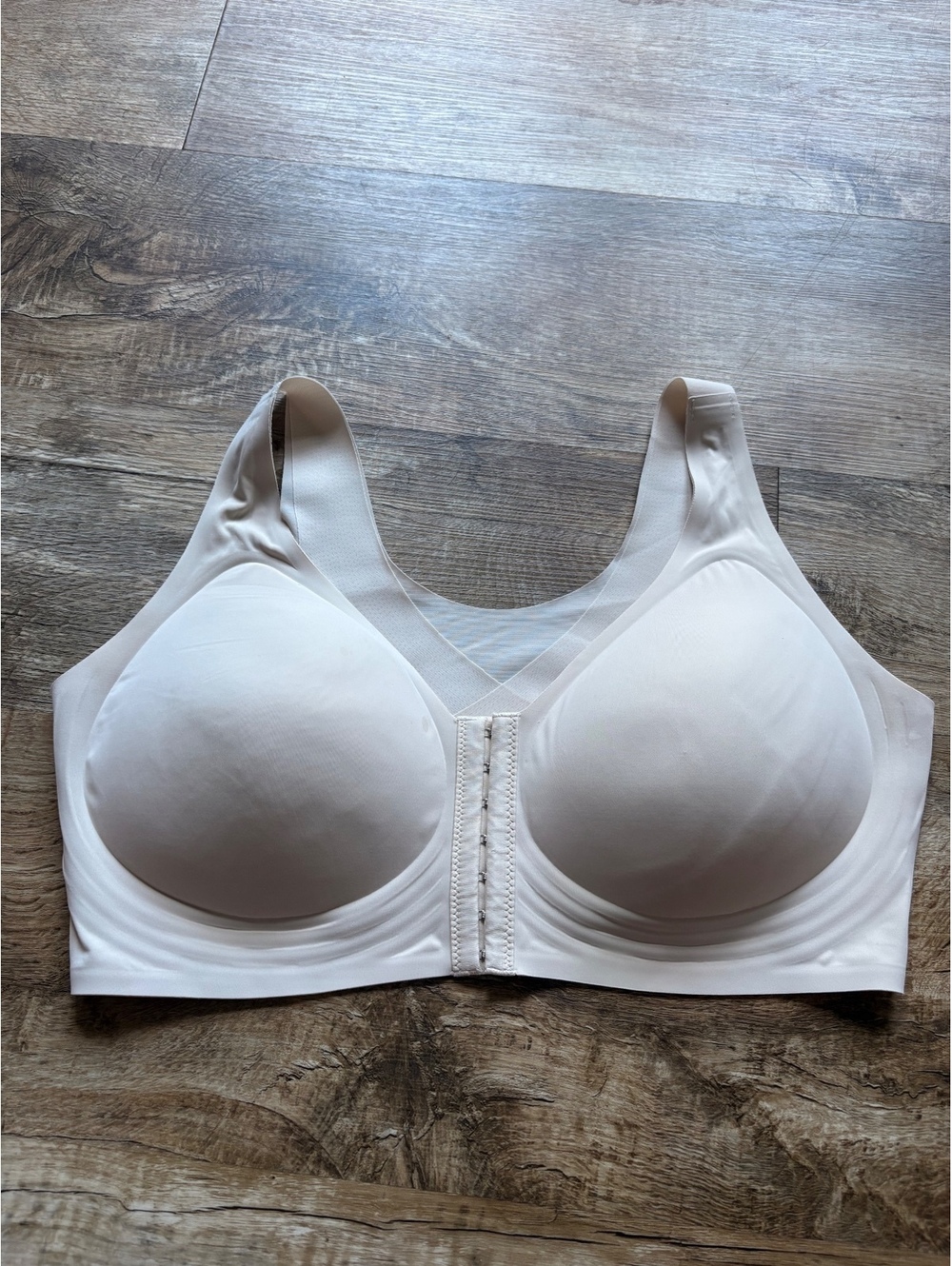3XL Beige Front Closure Wireless Bra with Adjustable Straps